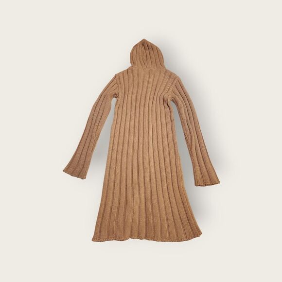 VTG Y2k Forever 21 tan knit ribbed hoodie button down bell sleeve sweater jacket - Picture 2 of 6